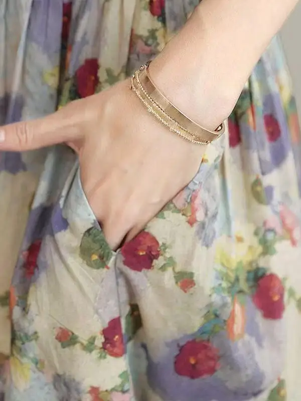 Sweet Floral Print Vest Dr Women's A-Line  Dr Retro Sle Summer New Arrival Korean Version Youthful Reduction