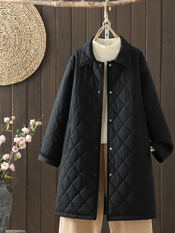 

Легкое стеганое хлопковое женское зимнее модное повседневное свободное длинное пальто на пуговицах Thiened Long Sve Coat