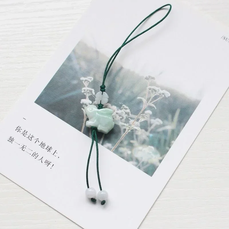 Personalização Natural Emerald Chinese Rabbit DIY Cadeia Telefônica, Chaveiro, Jóias Esculpidas à Mão, Acessórios na Moda, Amuleto para Homem e Mulher