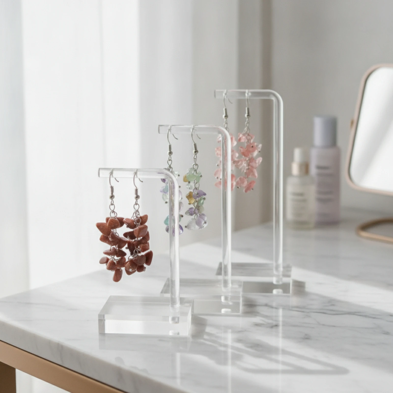 3 Pieces Earring Display Stand Acrylic Earring Organizer with Rectangular Base L-Shaped Transparent for Boutiques, Vanity