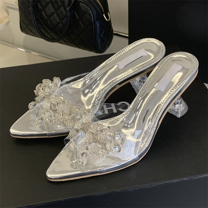 

Женские прозрачные туфли Eilyken из ПВХ с серебряными кристаллами и стразами, в уличном стиле, с острым носком, на высоком каблуке, для банкетов и вечеринок