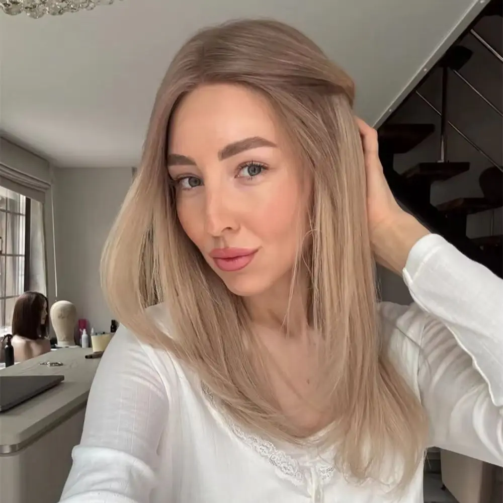 New In Ombre Creamy Blonde Highlights Synthetic HD Lace Front Wig Heat Resistant Fiber Preplucked Hairline Short Straight Bob