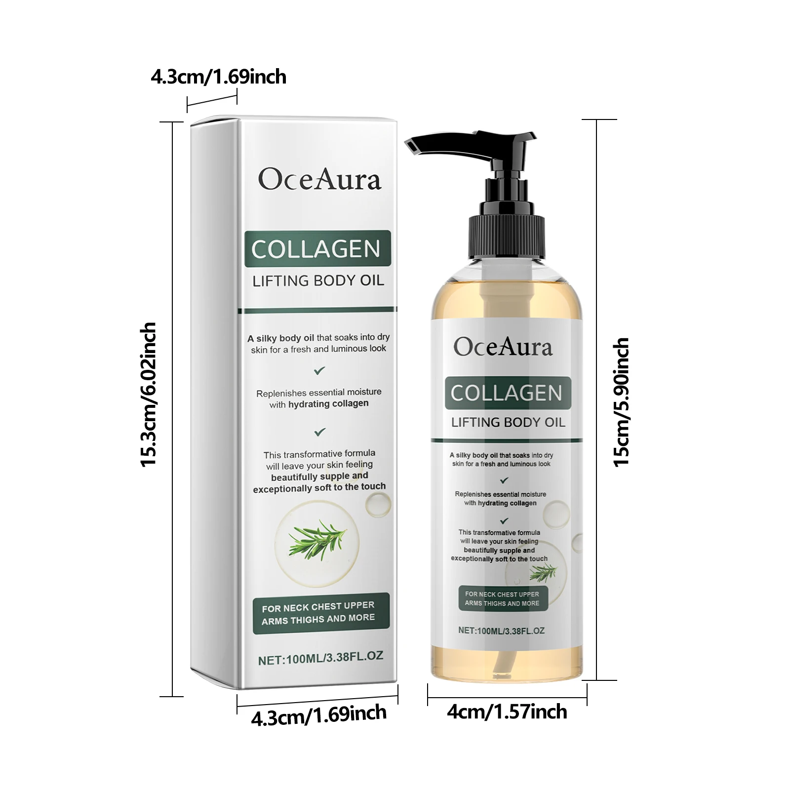 OceAura Huile corporelle de collagène hydratante huile essentielle de massage corporel pour peau sèc