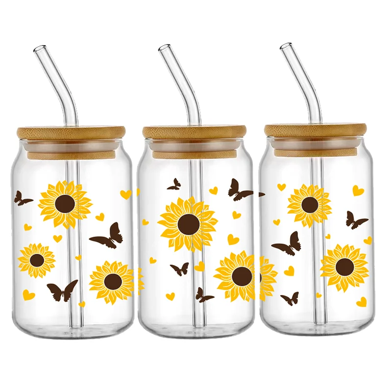 Sunflower DTF Sticker For Cups Cool Personalize UV Wrap Transfer Sticker Custom Labels DIY Logo Selfadhesive Waterproof