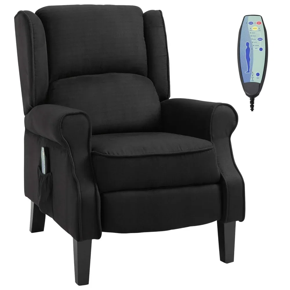 Vibration Massage Recliner Chair for Living Room with Heat, Wingback Single Sofa, Modern Suede Fabric Push Back Reclining