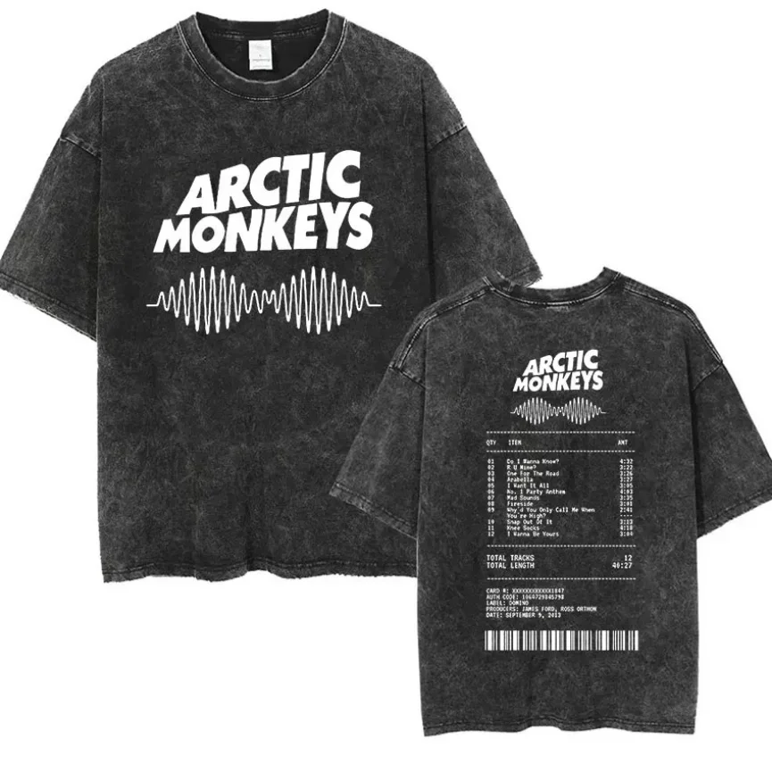 Retro Rock Arctic Monkeys Music Album Graphic T-Shrit Men's Vintage Washed Oversized Short Sleeve T Shirt Streetwear