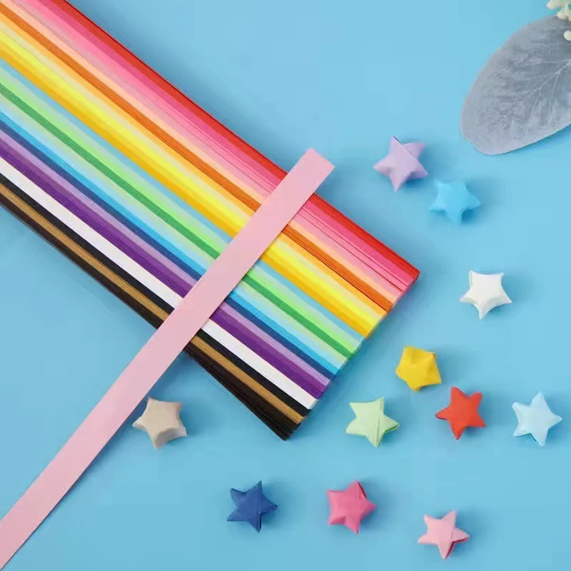 540 Lembar/Paket Kertas Bintang Warna-warni DIY Kertas Origami Lipat Bintang Keberuntungan Berwarna Pelangi Dua Sisi Bergradasi Warna Kerajinan ZYF