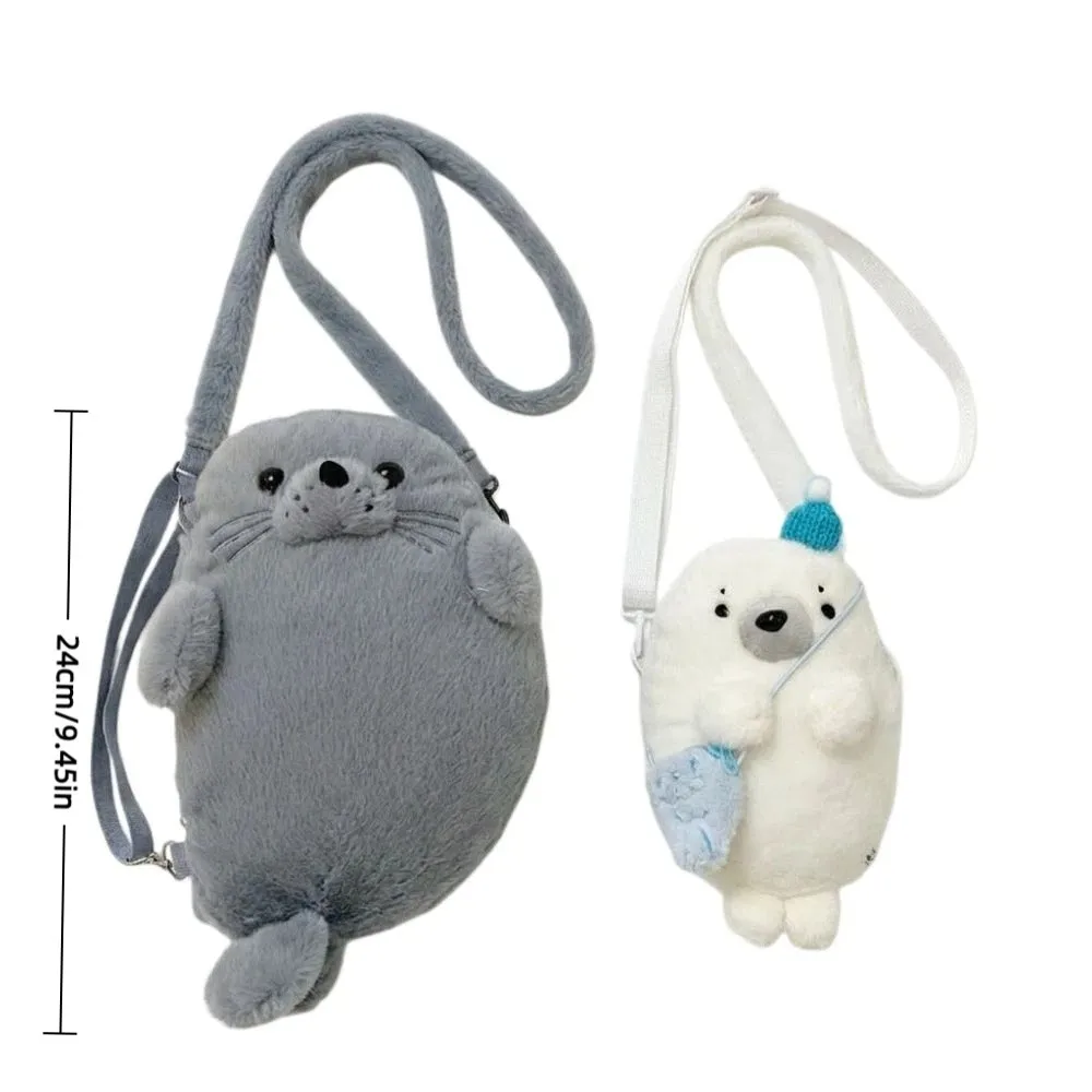 Modische Weiche Flauschige Niedliche Robben-Schultertasche Cartoon Leichte Handytasche Stoff Verstellbare Trageriemen Handtasche Damen-Accessoires – Detail 1