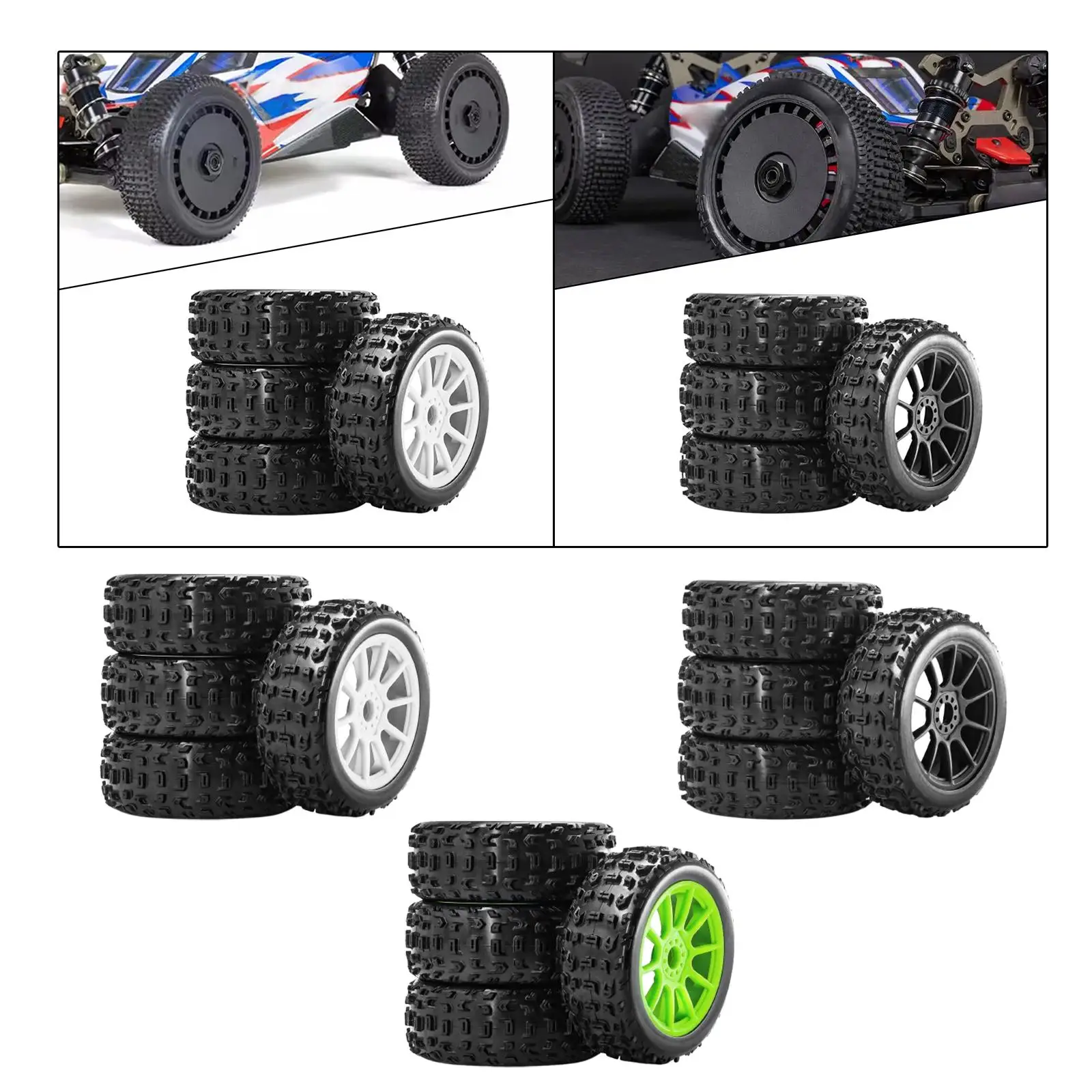 4x RC รถล้อและยางติดตั้งง่าย RC Crawler รถยางล้อฮับสําหรับ 1:8 RC อุปกรณ์เสริม Off Road รถบรรทุกงานอดิเรกรถ