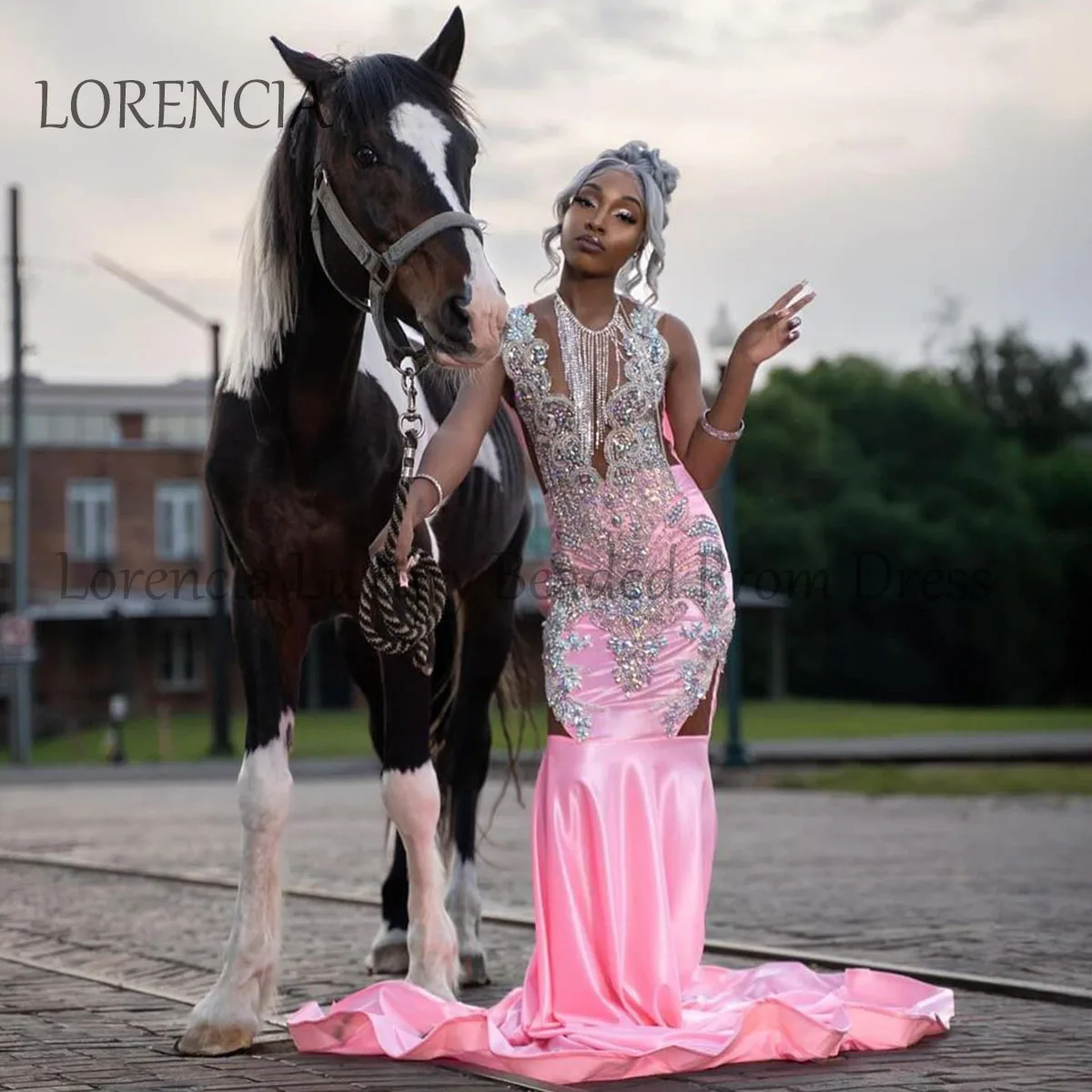 Vestido de fiesta de sirena con cuentas para niña, traje de noche Formal sin mangas con borlas de cristal, color rosa, 2024