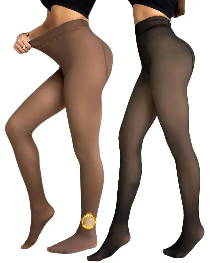 CHICME Women's High-Waisted 2-Piece Full-Length Thick Fleece-Lined Elastane Thermal Sheer Thicker Tights - Smooth, Stretchy, Soft, Comfortable Free Size Plain Casual-Fit Elastic Stockings for Warm Winter Wear