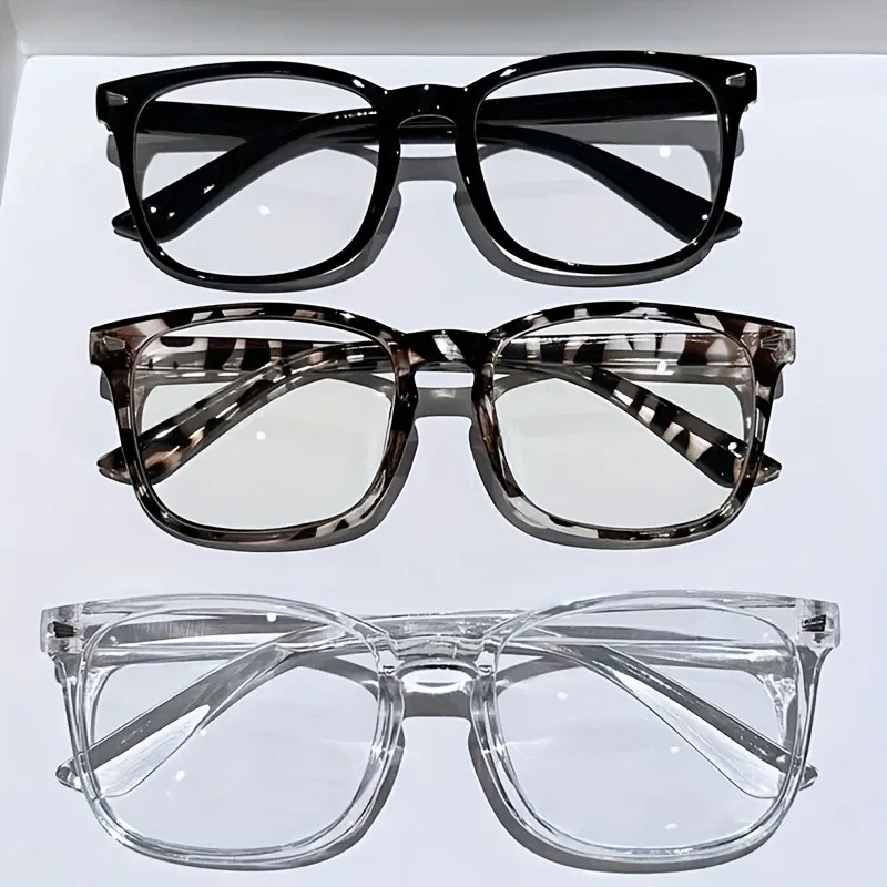 軽量 PC フレーム ミニマリスト スクエア クリア レンズ メガネ 3 個 - ブルーライトブロック、フルフレーム、日常着やカジュアルウェアに最適
