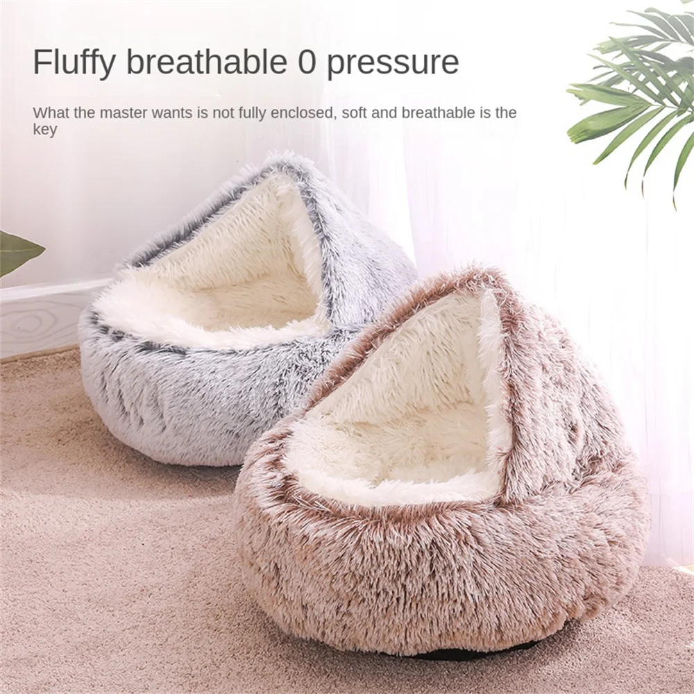 New Plush Pet Kennel Cat And Dog Kennel Half Pack Round Nest Mattress Short Plush Semi-Closed Fall And Winter Warmth