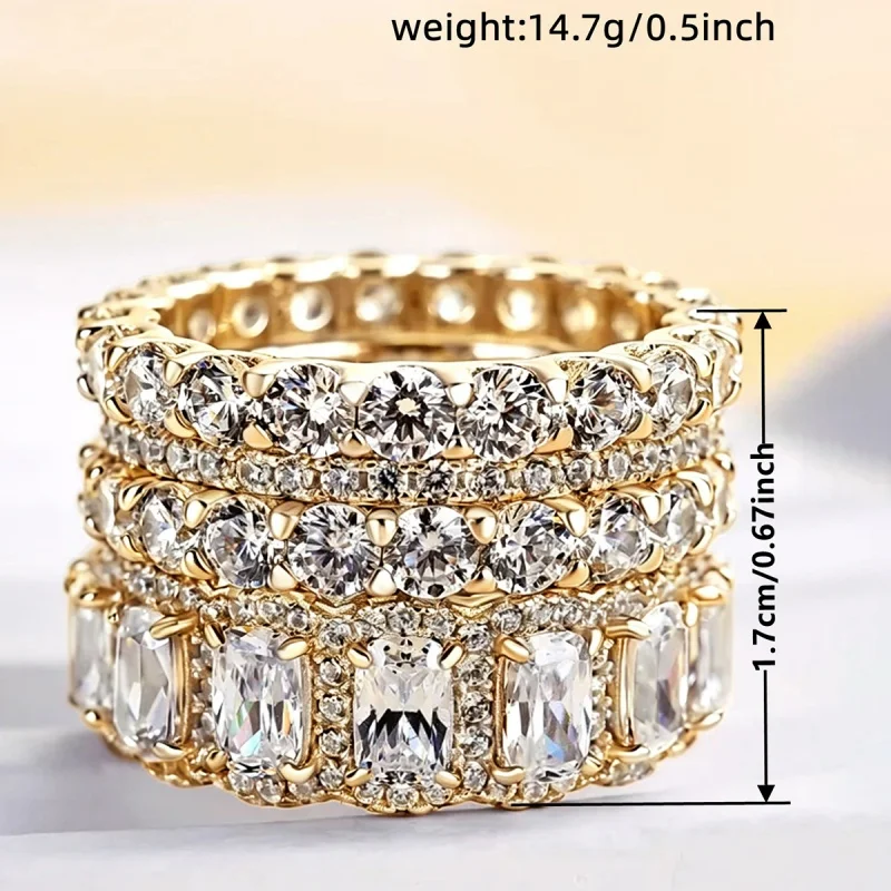 Huitan 4-teiliges Set Elegante Damenringe mit Funkelnden Zirkonia Luxuriöse Party- und Hochzeits-Accessoires Schicker Schmuck für Vielseitige Anlässe – Detail 15