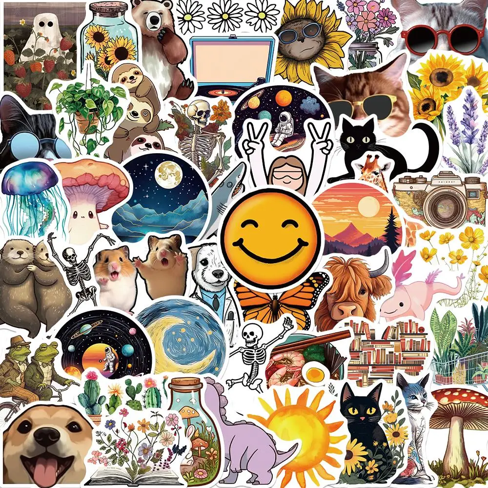 10/25/50PCS Cartoon Hot Animal Plant Waterproof Sticker Cut Aesthetic DIY Guitar Phone Luggage Cup Laptop Kids Toys