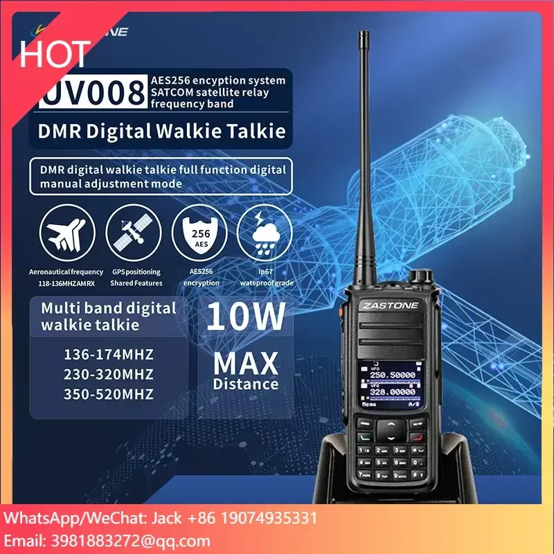 ZASTONE UV008 DMR Walkie Talkie Digital Two Way Radio Dual Band 10W Dual Time Slot Walkie-talkie AES265 Encryption IP67