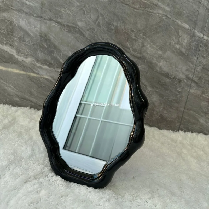 1pc Cloud Shape Makeup Mirror Irregular Cosmetic Desk Mirror with Bracket Vanity Decor Student Dormitory Bedroom Desktop Mirrors