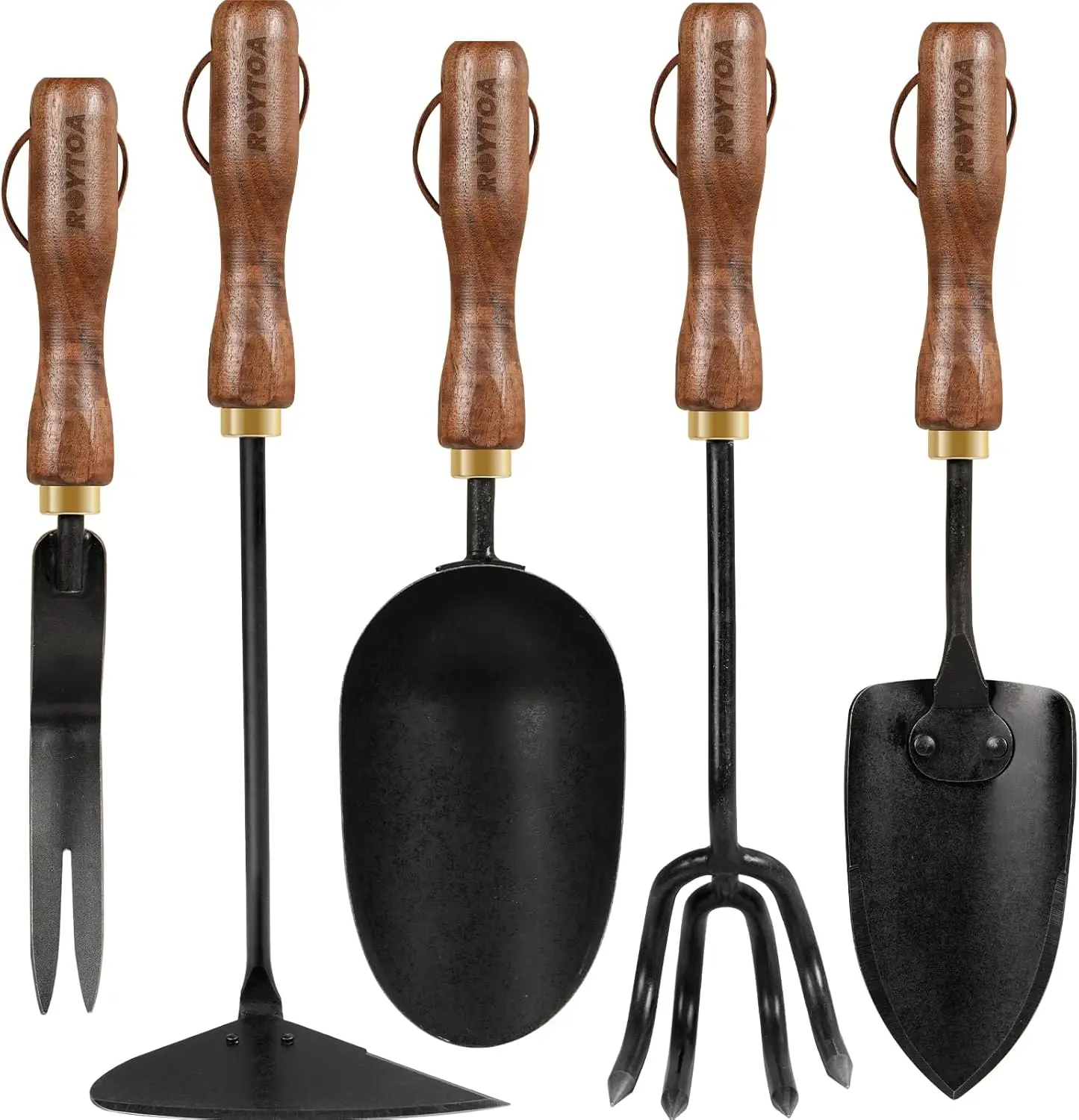 

5PCS Garden Tool Set, Stainless Steel Hand Cultivator, Hoes, Shovel, Trowel, Weeder with Ergonomic Walnut Handle