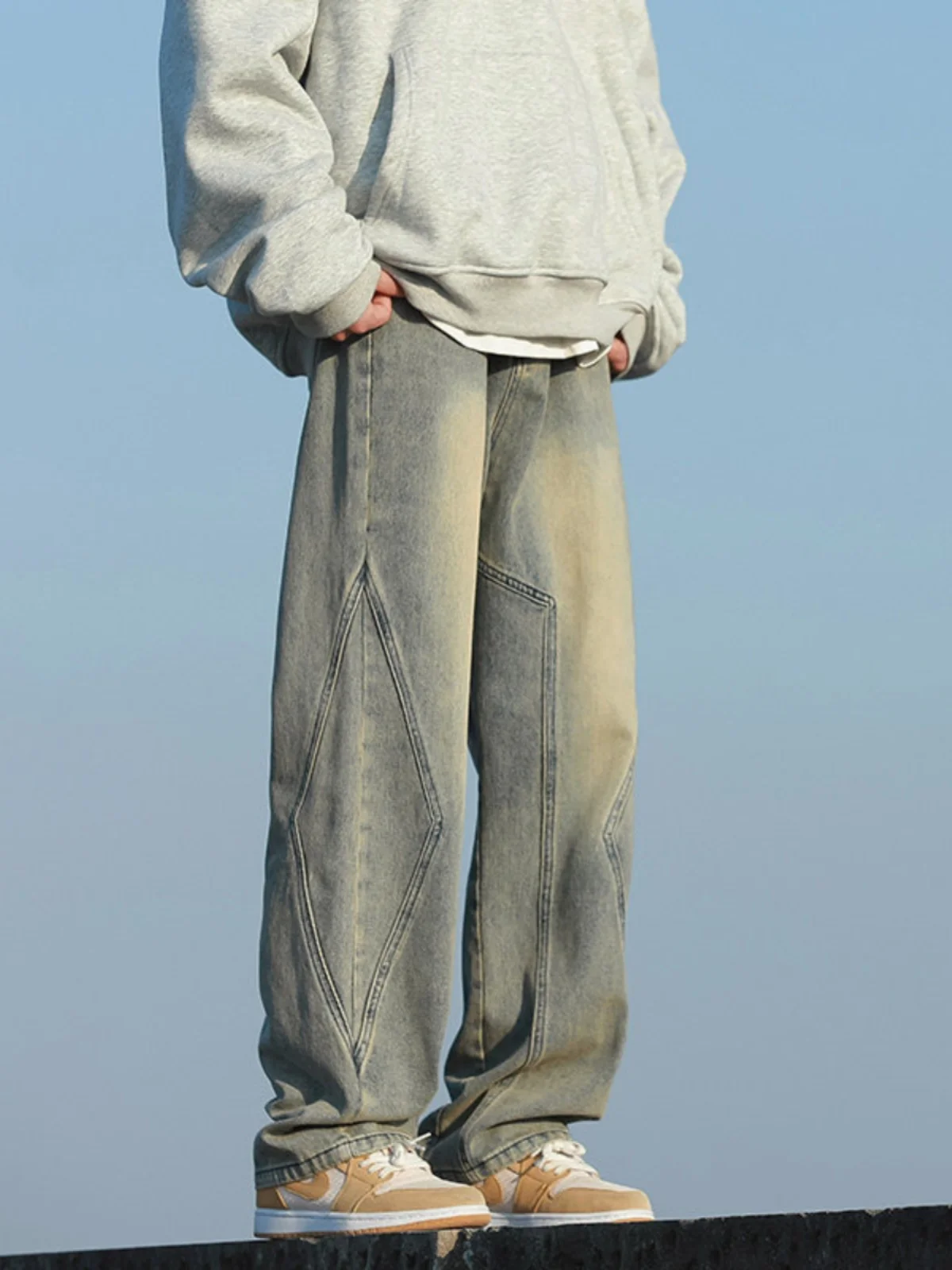 

Американские джинсы в стиле ретро для мужчин, весенне-осенние свободные брюки прямого кроя, стильные молодежные брюки в уличном стиле