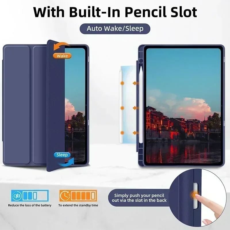 Smart Case For Samsung Galaxy Tab S8 S7 A9 S9 FE 11 Funda Galaxy Tab S7 Plus FE S8 S9 FE Plus 12.4 S6 10.5 With Pen Holder Cover