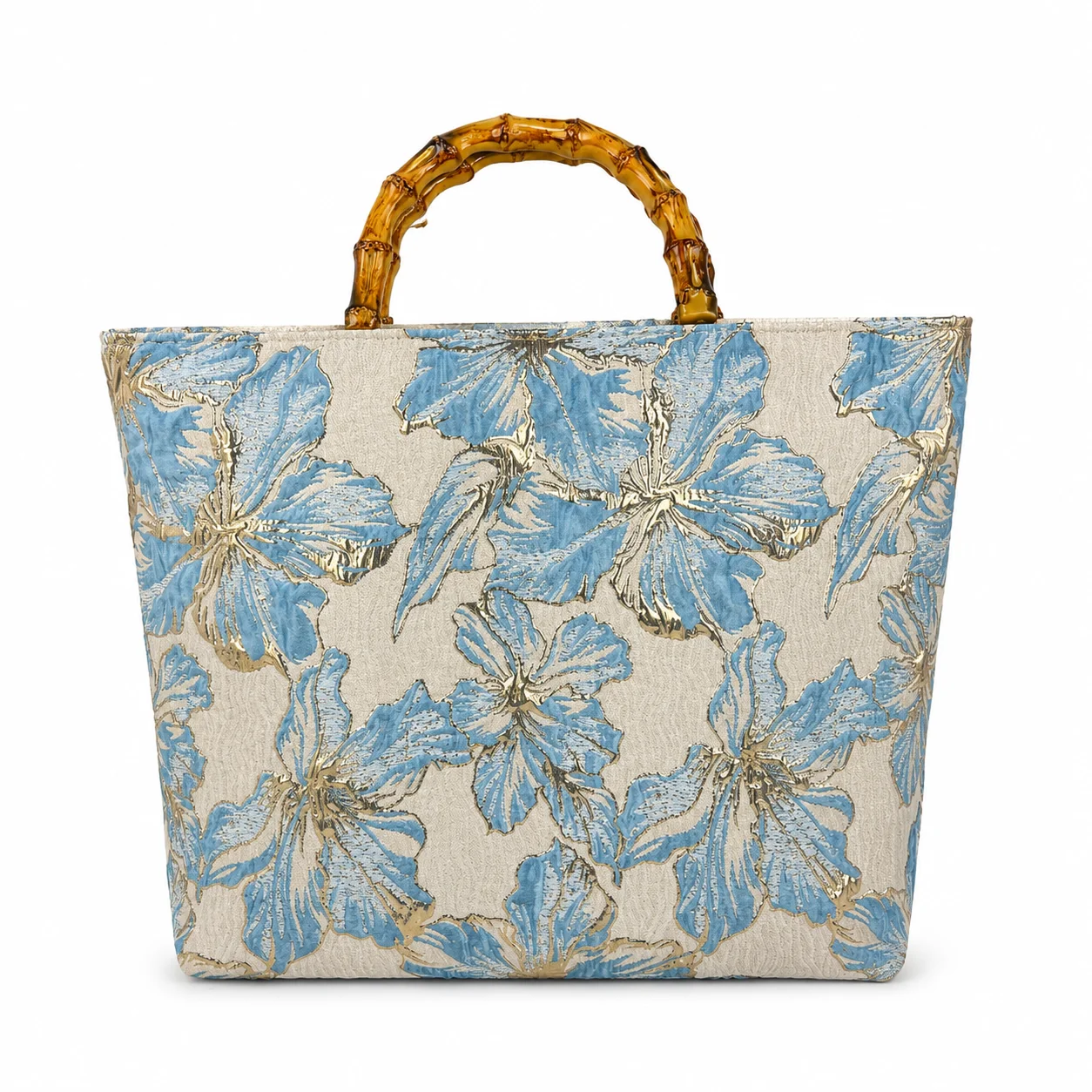 Damen-Tragetasche mit Blumenmuster, Bambusgriff, große Kapazität, Strandhandtasche, lässige, leichte Umhängetasche – Detail 6