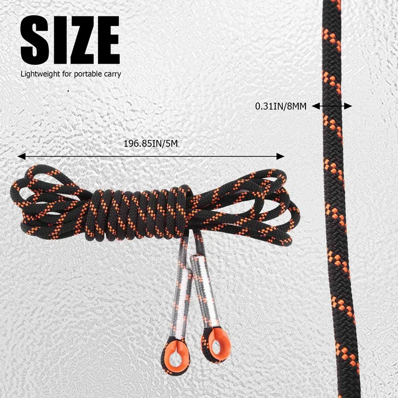 Tree Rock Climbing Cord, Outdoor Safety Hiking Rope, Sling de segurança de alta resistência, Rapel Rope, 5m, 8 mm Espessura