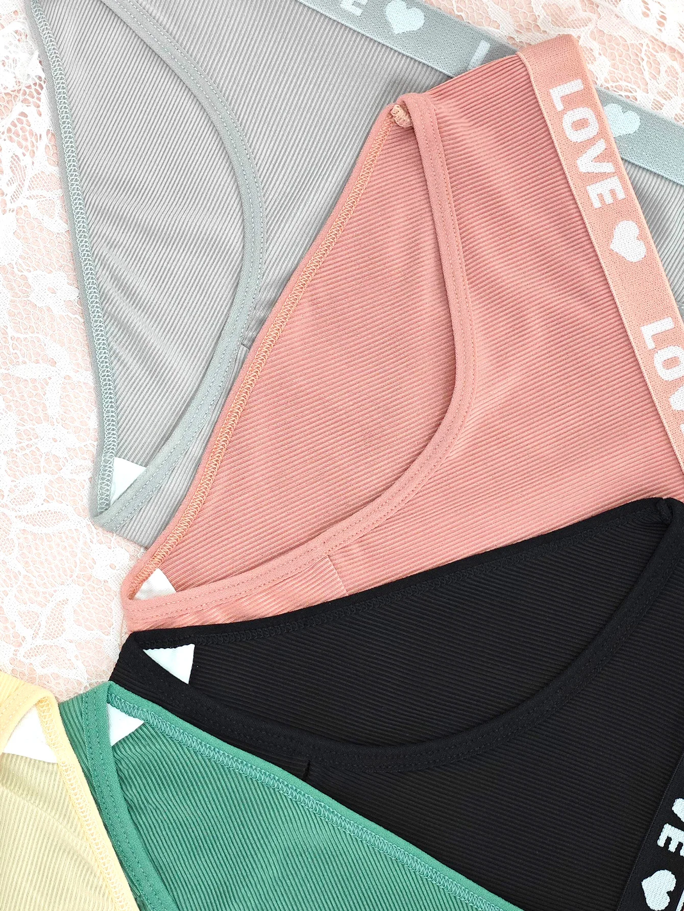 حزام على شكل قلب، سلسلة ألوان الحلوى، حدث رياضي، سراويل داخلية نسائية، طقم مكون من 6 قطع، ألوان مختلطة