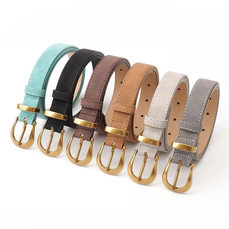 Retro Women Belt Solid Color Imitation Leather Alloy Pin Buckle Women's Belts Simple Fashion Jeans Belts Dress Decorate Belts