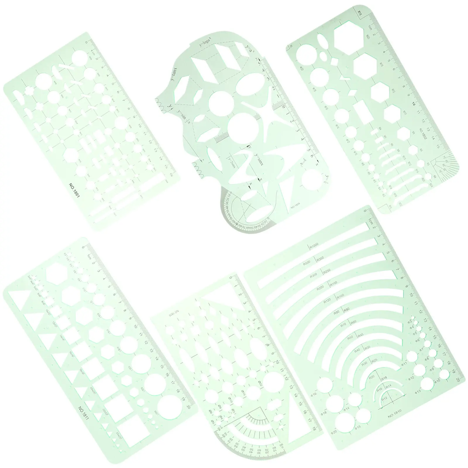 Geometric Stencil Set – Transparent Plastic Architectural Template for Drafting, Drawing & Design Measurements
