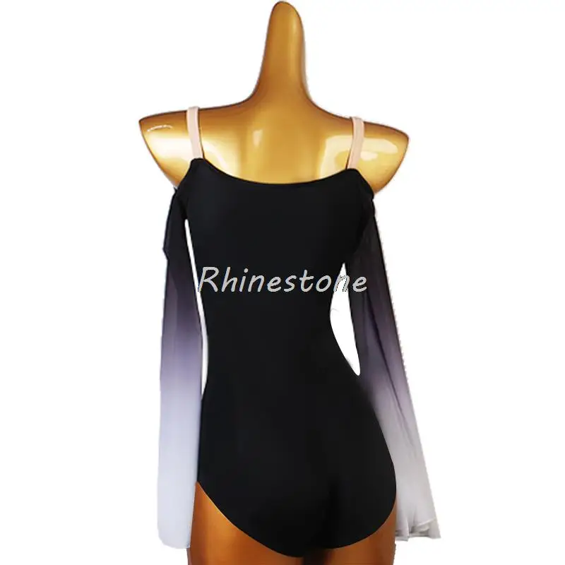 Gradient Long Sleeves Modern Bodysuit Strap Latin National Standard Social Dance Top New Product