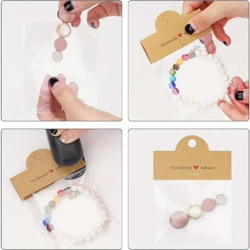 100pcs Jewelry Gift Bags Set Clear Brown Pouches for Earrings Bracelets Keychains Ideal for Packaging Craft Display