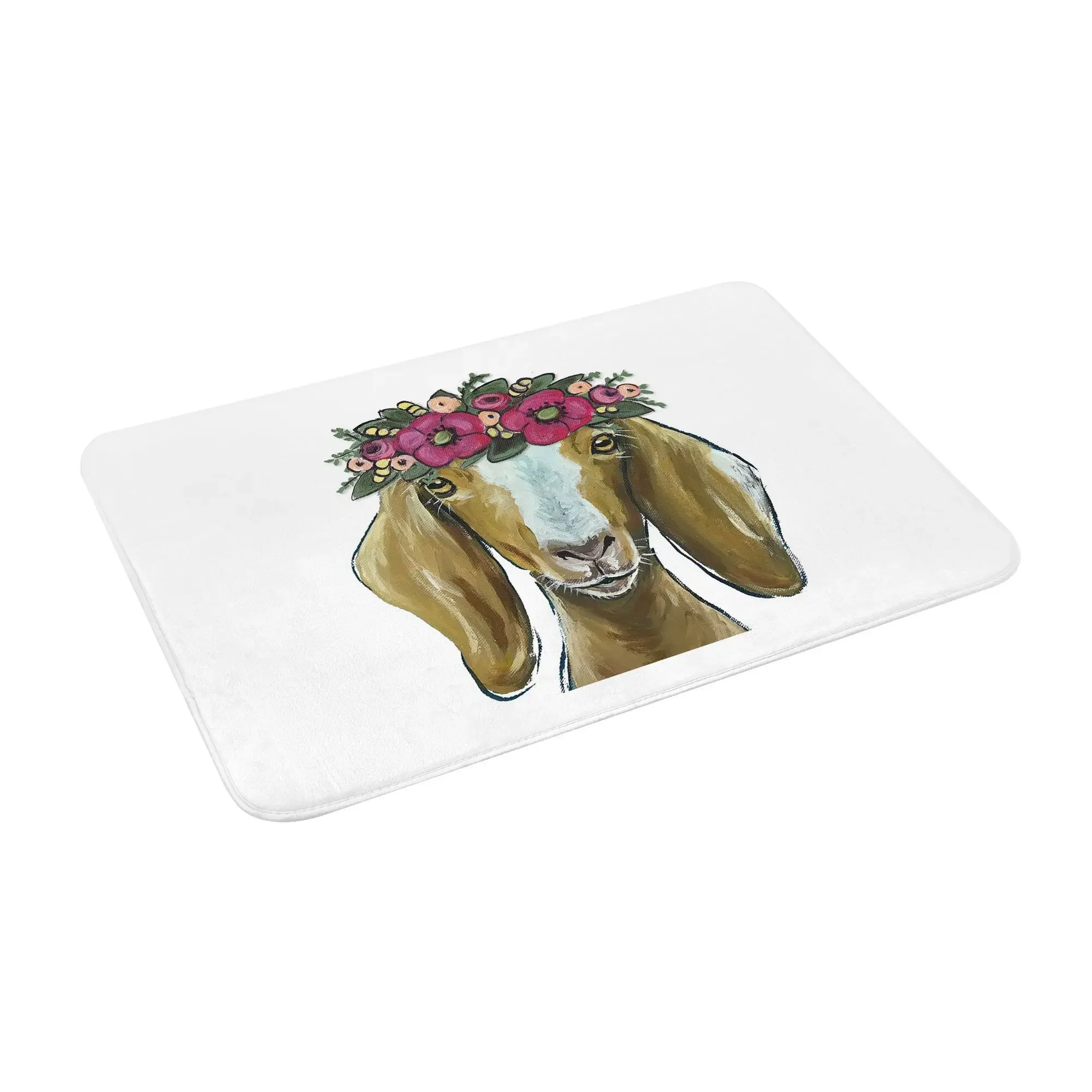 Goat with Flower Crown Art Non-slip Doormat Floor Mat Dust-proo Carpet Rug for Kitchen Entrance Home Bathroom Footpad Mats