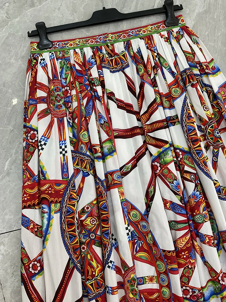 Seifrmann Casual printed cotton skirt slit on both sides button long skirt 2026 autumn fashion women's new style