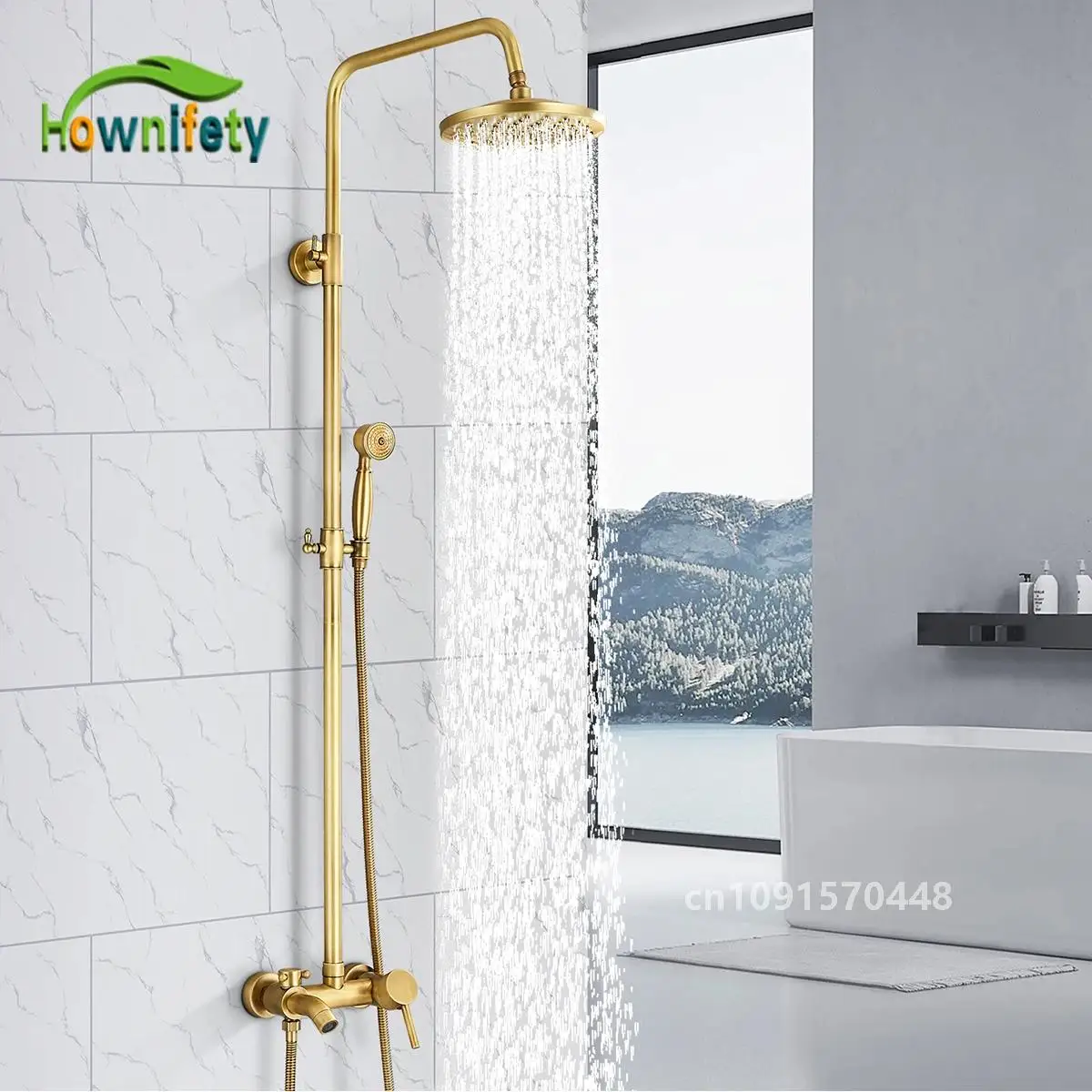 Antique Brass Bathroom Classic Shower Faucet Set Bathtub Shower Faucet Bath Shower Tap Rainfall Shower Head Swivel Watering