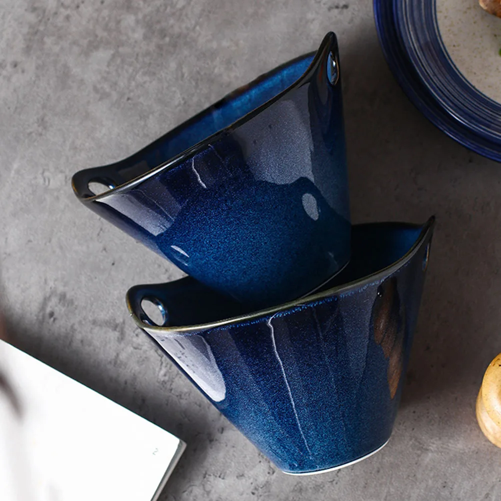 وعاء حساء سيراميك حديث لنودلز رامين طعام ياباني تصميم أذن مزدوجة سهل الإمساك طبق تقديم مقاوم للحرارة للعائلة #3