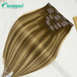 Clip In Hair Extension Human Hair European 7Pcs 120g Chocolate Brown To Caramel Blonde Clip In Hair Extension Brown Hair Roots