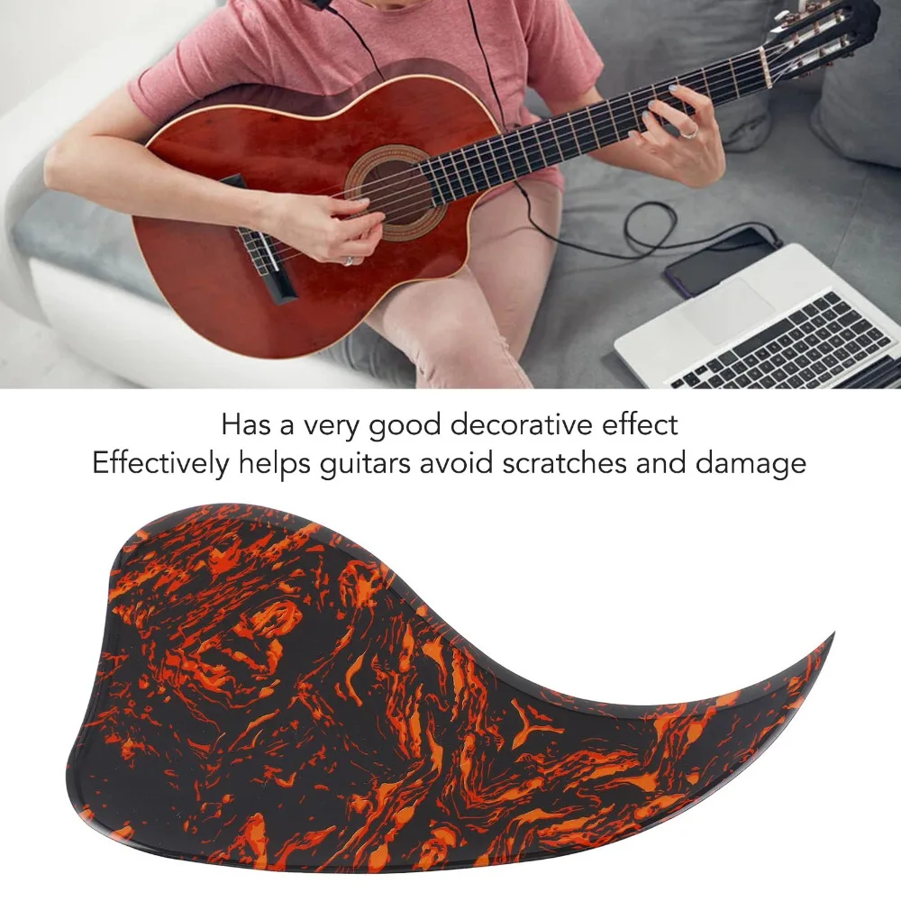 Celluloid+Plastic Acoustic Guitar Pickguard Water Drop Shape 2.5MM Thick Scratch Plate Red Flame Self Adhesive Pickguard