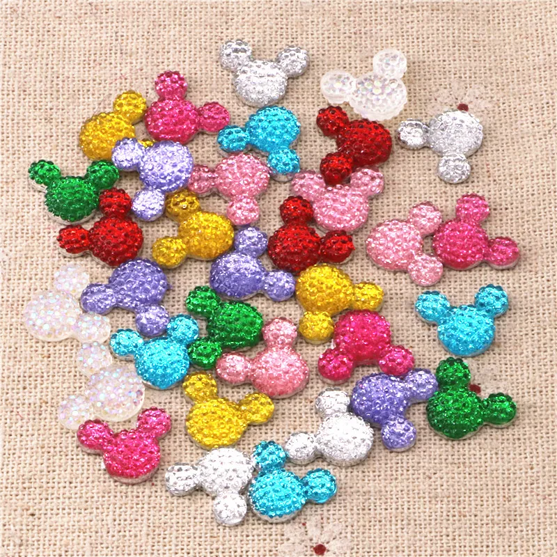 100pcs Mix Colors 12*14mm Mouse Shape Resin Starry Rhinestone Flatback Cabochon DIY Phone/ Craft Decoration