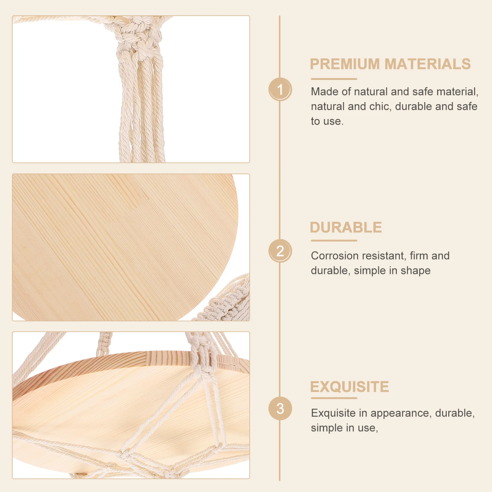 

Wooden Ring Woven Hanging Basket Natural Macrame Plant Holder Outdoor Indoor Flowerpot Hanger Sunproof Frost