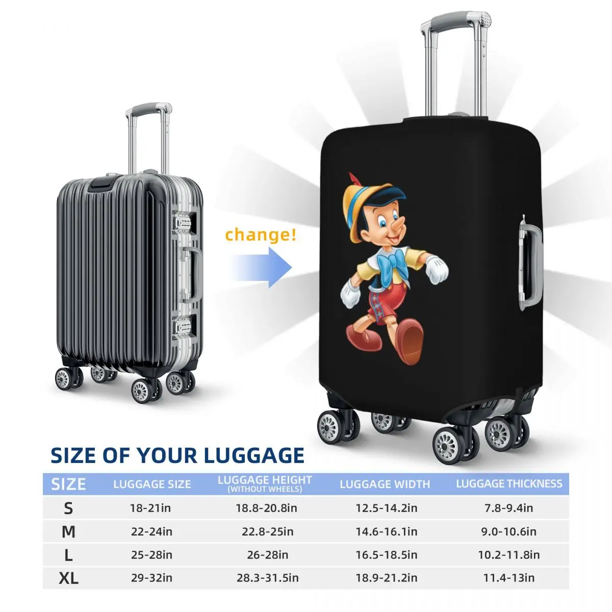 피노키오 여행 가방 커버 보호용 탄성 여행용 수하물 보호 커버 (18-32인치)