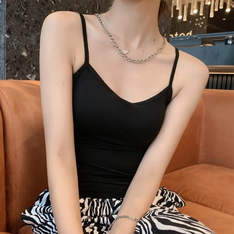 Camisole Women with Breast Pads Spaghetti Strap Adjustable Casual Sexy Solid Outdoor Slim Fit Chic Summer Sexy Hotsweet Ulzzang