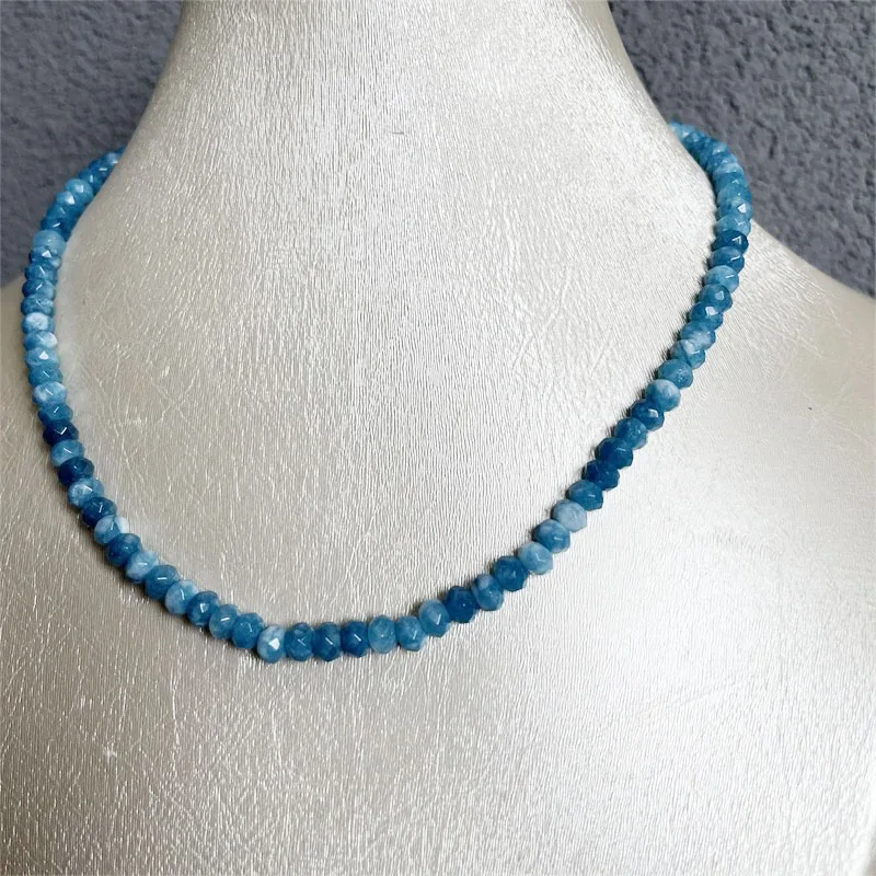 4*6MM Faceted Hemimorphite Larimar Natural Stone Necklace Bead Women Luxury Gemstone Preciosas Jade Yoga Jewelry Female