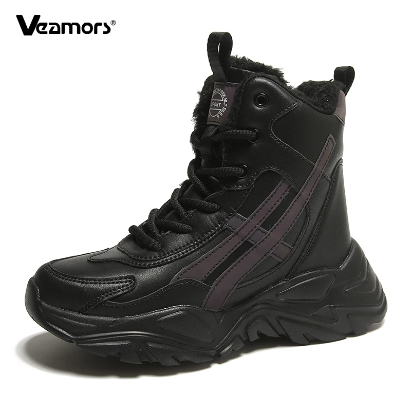 Fashion High-top Women's Snow Boots Plush Warm Cotton Shoes Ladies Anti-slip Winter Outdoor Walking Traveling Shoes Waterproof