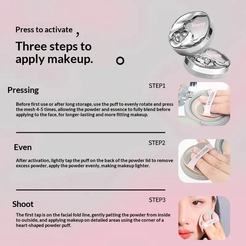 VEECCI-crema hidratante BB CC con cojín de aire, Base de maquillaje facial, brillo hidratante, corrector de larga duración, 10g