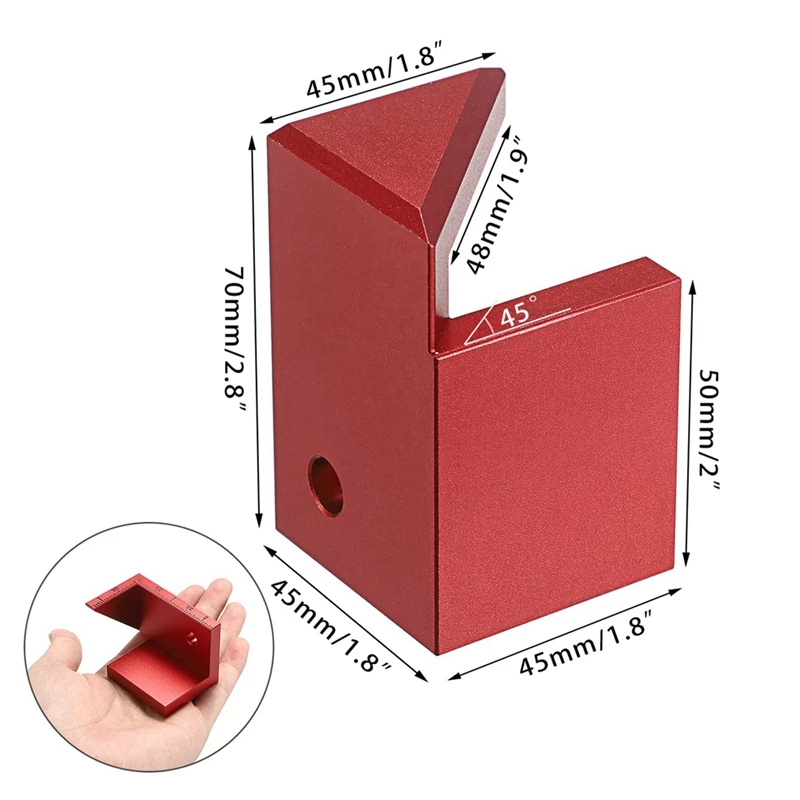 ABKD 센터 파인더 도구 견고한 알루미늄 합금 45도 각도 마커 사각형 또는 원형 목재 펜 센터 파인더, 빨간색