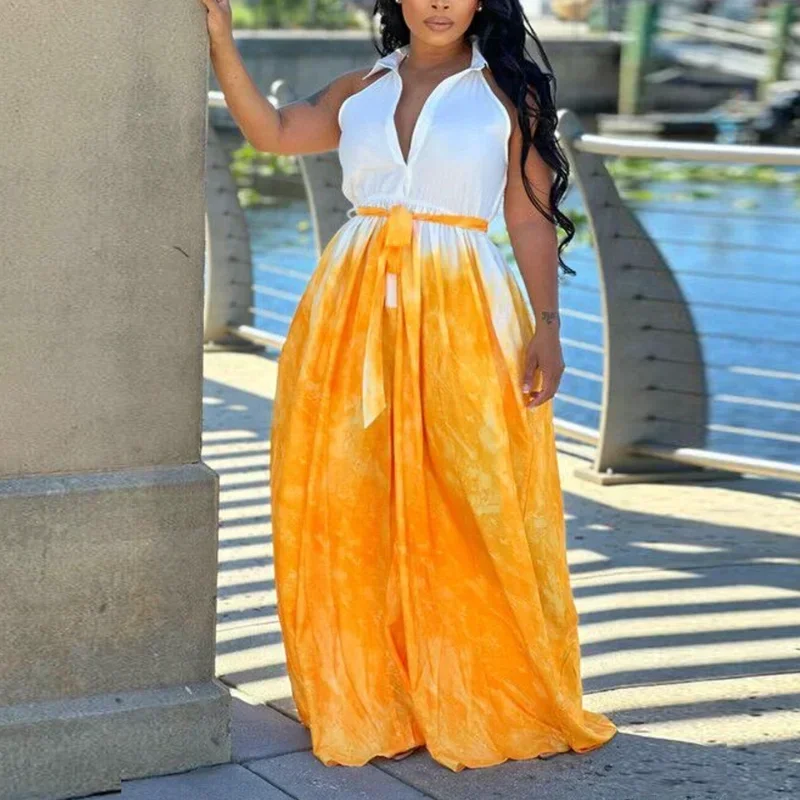 

Модный комбинезон-ромпер GUWU с градиентным принтом тай-дай, без рукавов, с широкими штанинами, летний, шикарный, цельный комплект для женщин