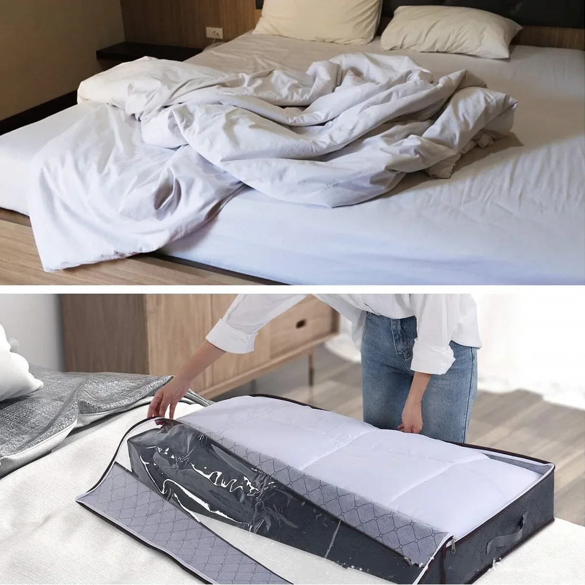 2PCS Moisture-proof Organizing Bag Under Bed Box Shoes Duvet Container Home Clothes Organizer Covered Large-capacity Storage Bag