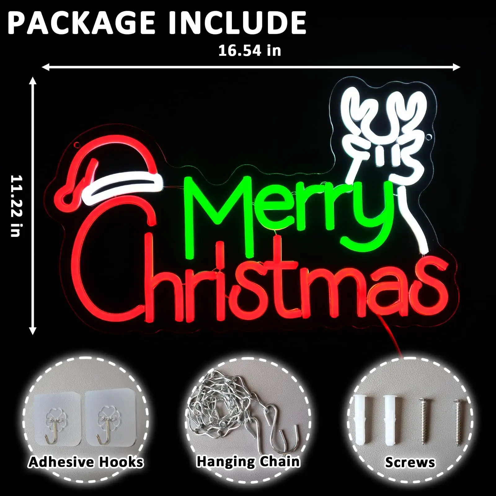 メリークリスマス サンタ帽子 ネオンサイン 調光可能 クリスマス エルク LEDサイン 壁飾り 寝室 自宅 マンケイブ バー クラブ 新年パーティー用