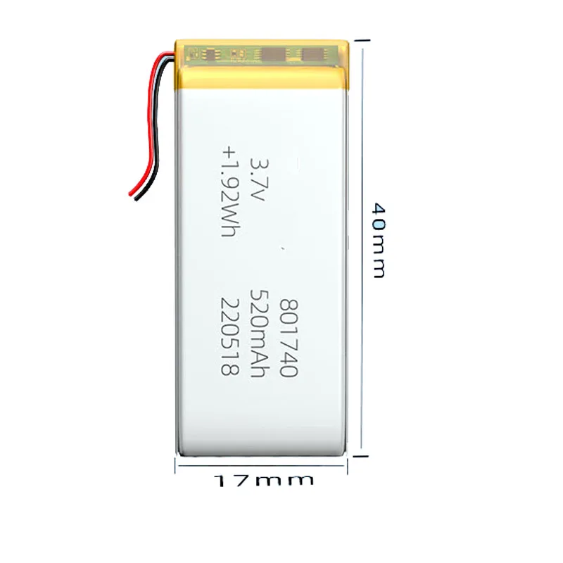 2/5/10/20 Pcs 3.7V 520mAh 801740 Lithium Polymer Ion Battery 2.0mm JST Connector