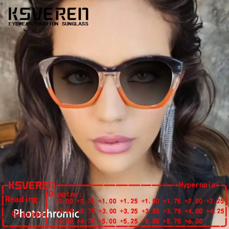 

Women Anti Blue Light Reading Eyeglass TR90 Patchwork Color Frame Photochromic Stylish Optical Magnifying Glasses KSVEREN